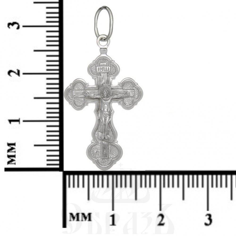 золотой крест трилистник с молитвой "спаси и сохрани", 585 проба белого цвета (арт. п10024-з5б)