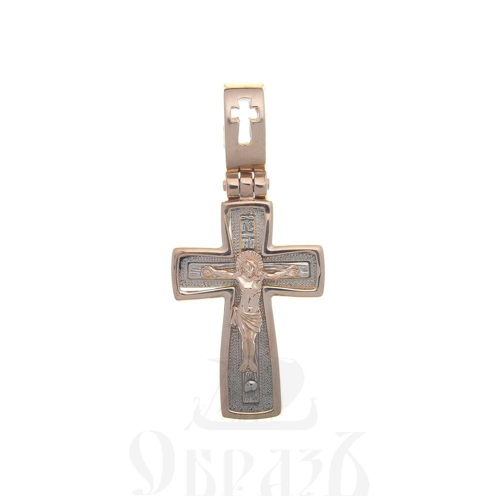золотой крест с иисусовой молитвой, 585 проба красного и белого цвета (арт. п30045-з5кб)