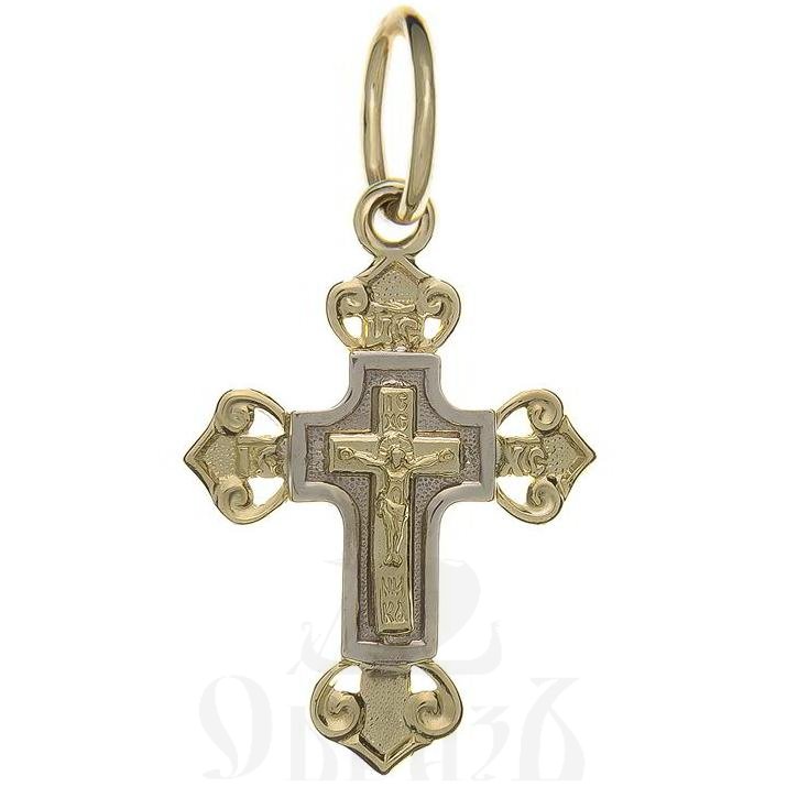 золотой крест с молитвой "спаси и сохрани", 585 проба желтого и белого цвета (арт. п10059-з5жб)
