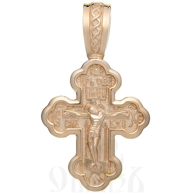 золотой крест трилистник с образами божией матери донская и святых защитников, 585 проба красного цвета (арт. 40224)