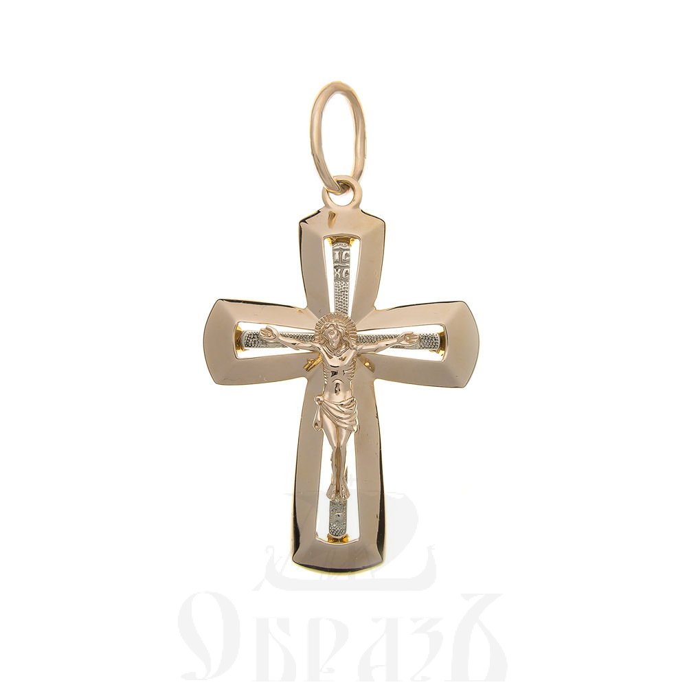 золотой крест с молитвой "спаси и сохрани", 585 проба красного и белого цвета (арт. п10035-з5кб)
